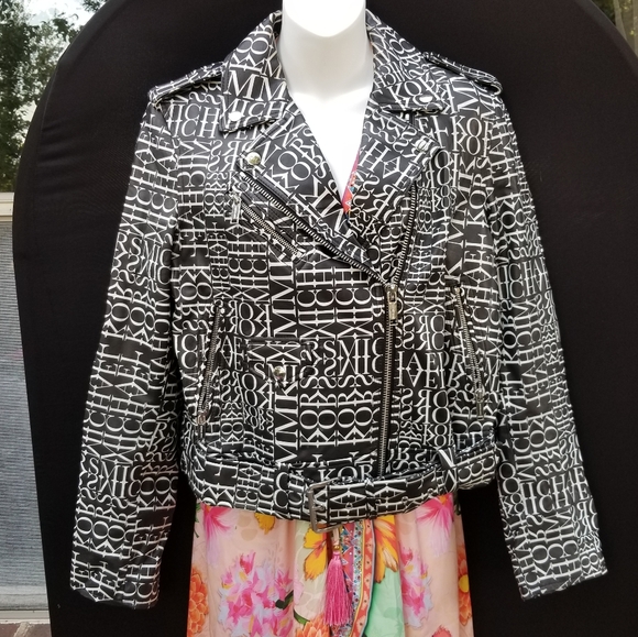 Michael kors Newspaper logo Print Leather jacket Black/white - Picture 7 of 16